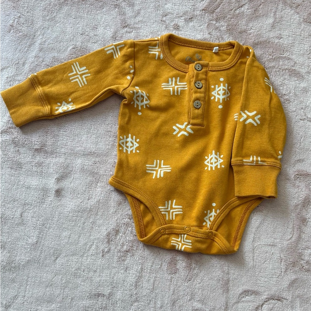 Oliver And Rain Mustard Yellow And White Evil Eye 3 Month Body Suit Unisex‎